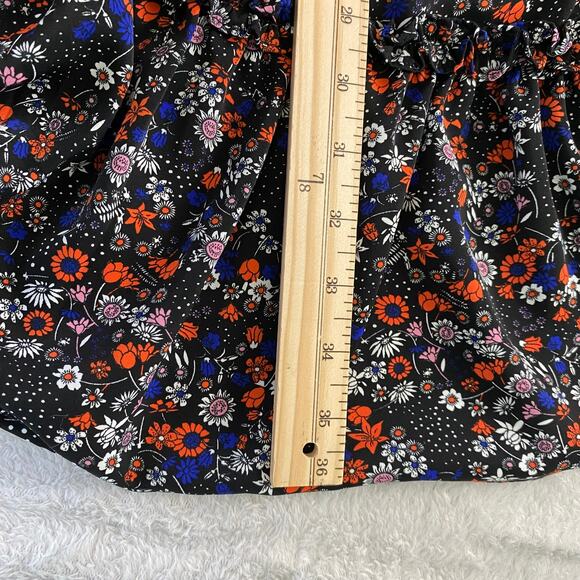 BCBGeneration Puff Sleeve Boho Floral Dress 8 Blue Orange Cottagecore Ruffle Hem - Picture 13 of 13